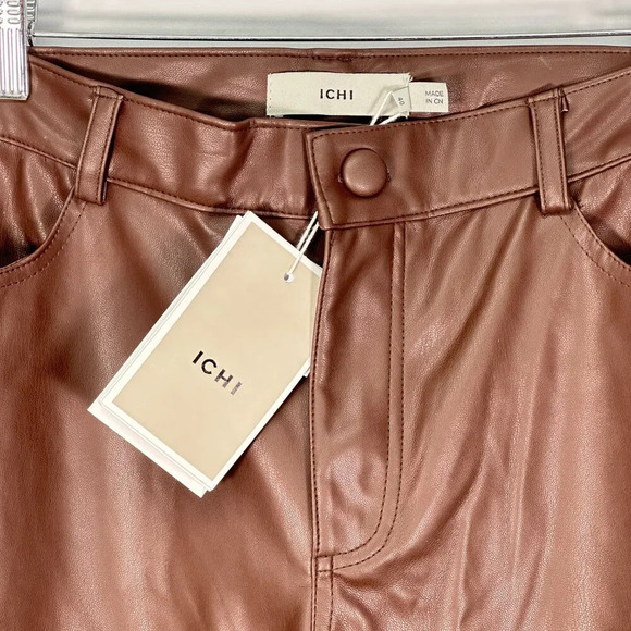 ICHI Straight Leg Coffee Bean Brown Pants 12 - Picture 3 of 5